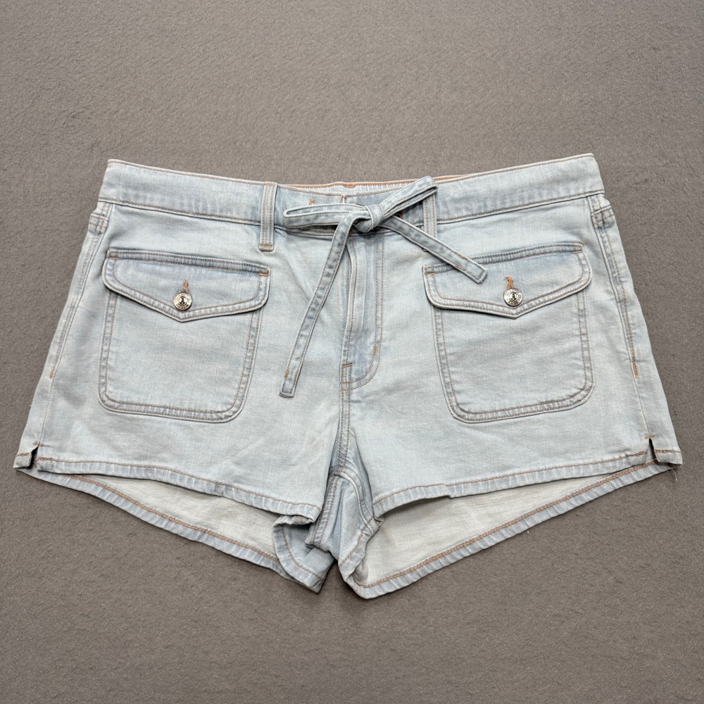 American Eagle Shorts Women's 12 Blue Denim Light Wash Flap Pockets Streetwear